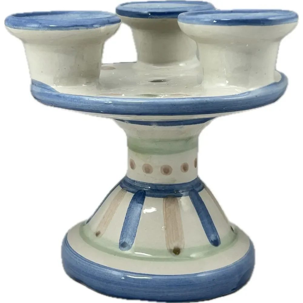 M. A. Hadley Pottery Triple Candlestick‎ Holder Chipped